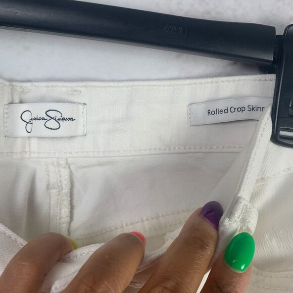 Jessica Simpson White Crop Skinny Jeans Size 14 Rolled Hem Summer Stretch Fit - Picture 12 of 13